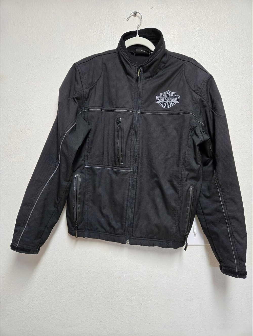 Harley-Davidson Jacket Mens L Black Softshell Full Zip Motorcycle Reflective
